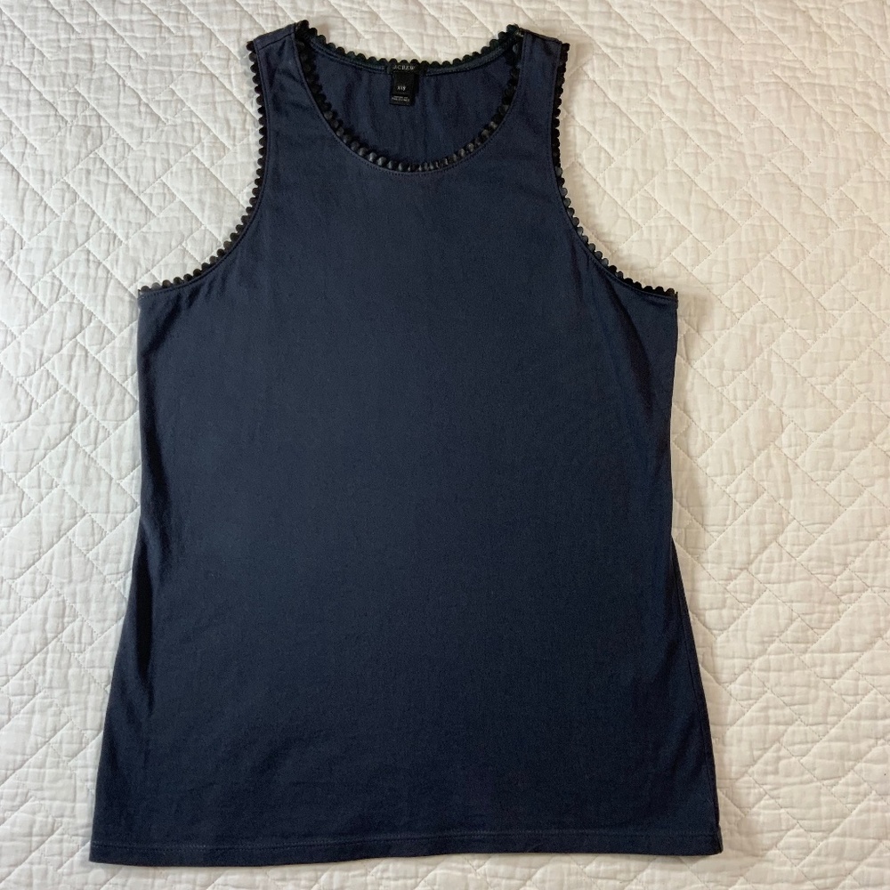 J.Crew Women’s Tank Top Navy Blue 100% Cotton Size XXS Scalloped Neckline (F27)
